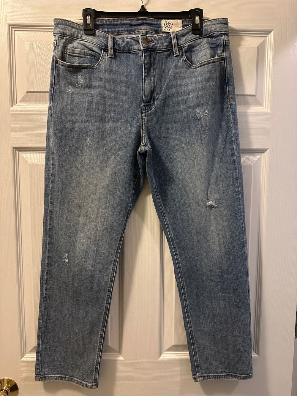 Women’s Cosmic Blue Love Light Blue Straight Distressed Denim Jeans - Size 33